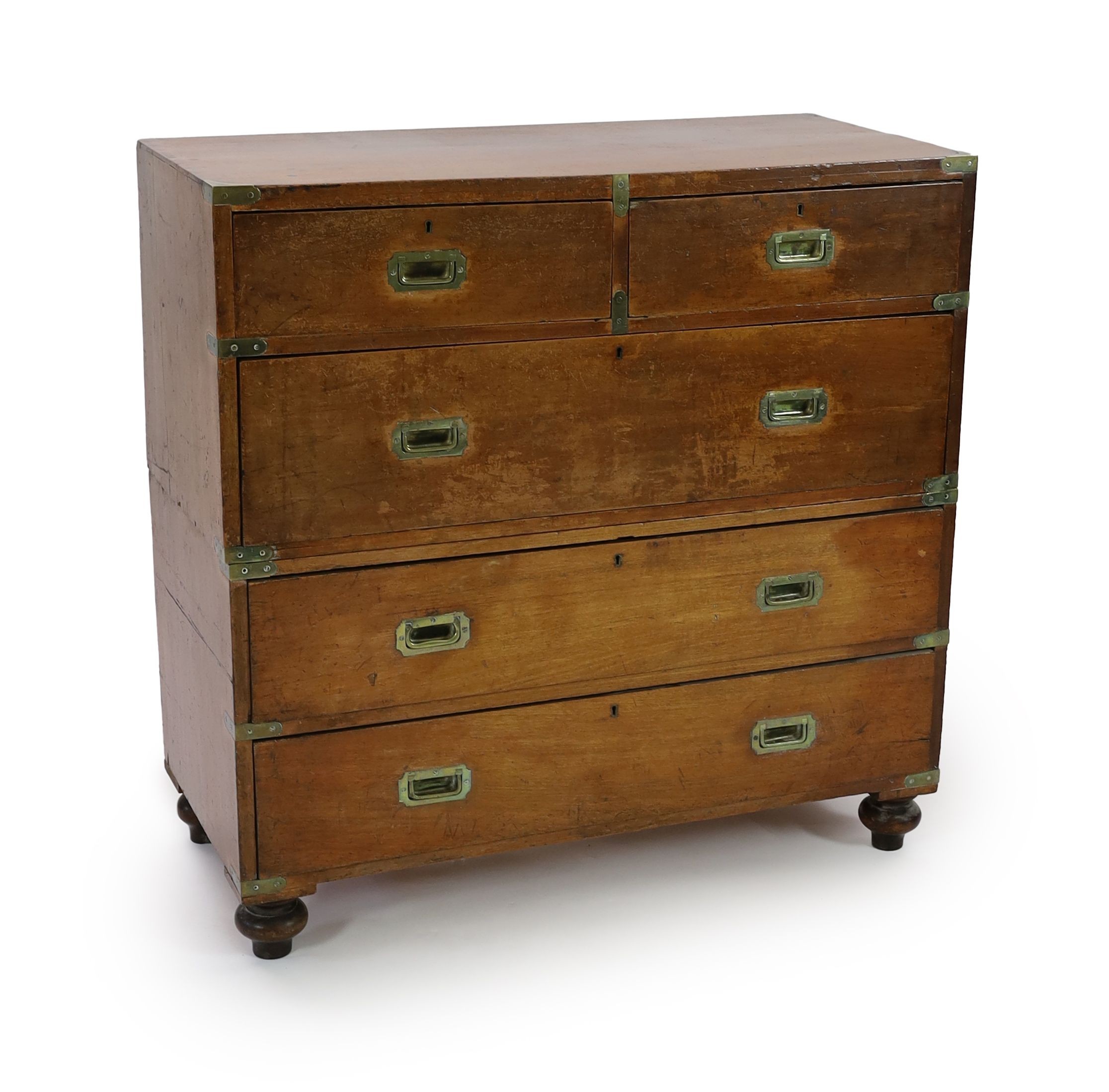 A Victorian brass mounted teak campaign chest, W.104cm D.49cm H.103cm